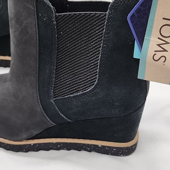 TOMS MADDIE BLACK/LEATHER/SUEDE PULL UP BOOTS WATERPROOF WEDGE LADIES 7🔥NWOB🔥 - Picture 6 of 16